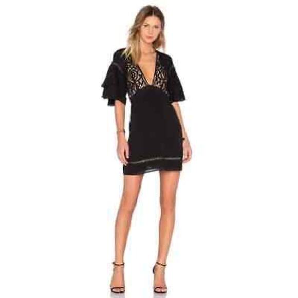 For Love and Lemons Carmine Black Lace Ruffle Sleeve Cami Mini Dress - Picture 1 of 8